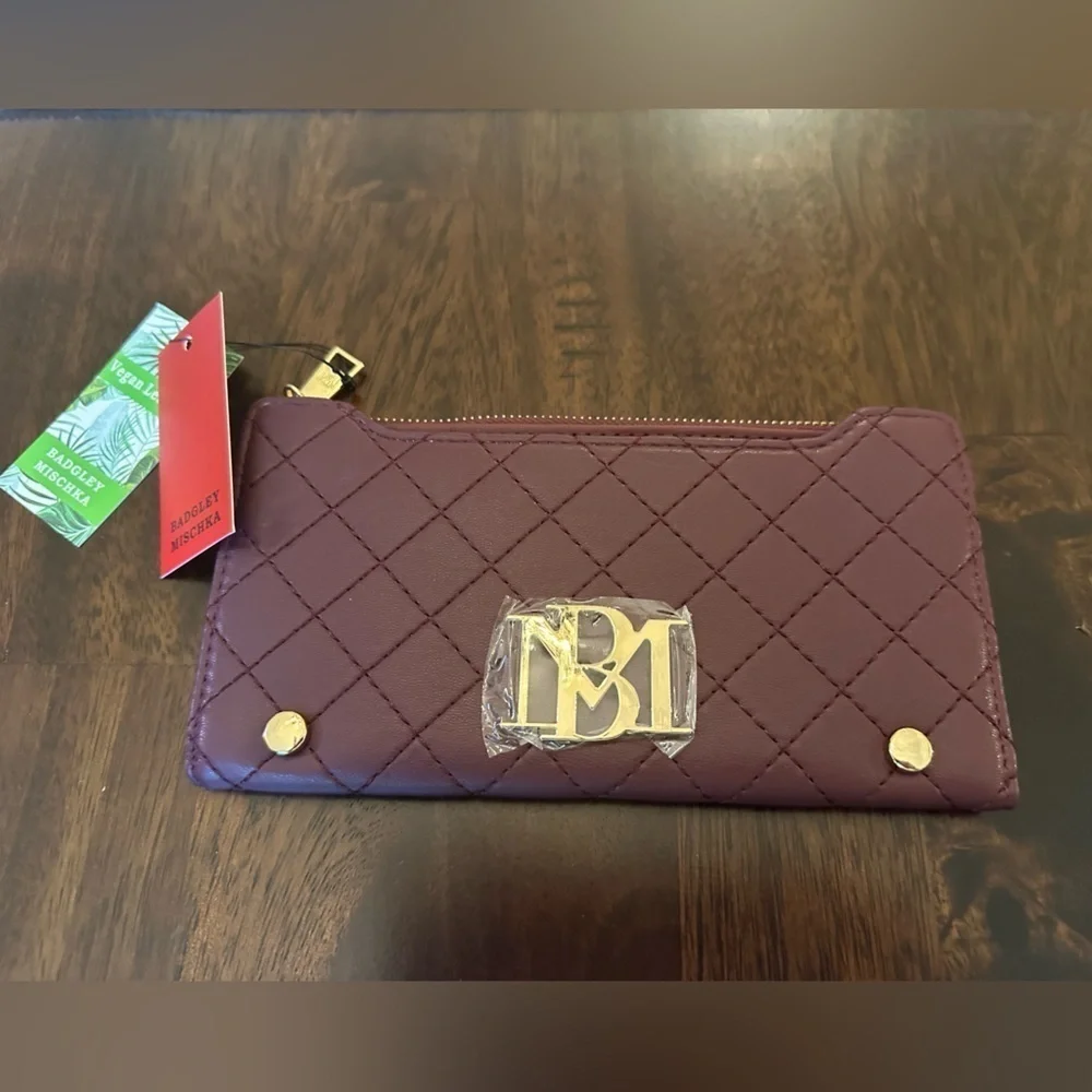 Badgley‎ Mischka Plum Vegan Leather Long Cards Wallet BM4172 MSRP 59